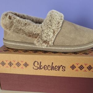 Skechers Women's Slip-On Faux Fur Lined Slipper in Taupe